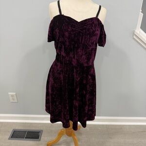 Angie Maroon Crushed Velvet Off-Shoulder Dress